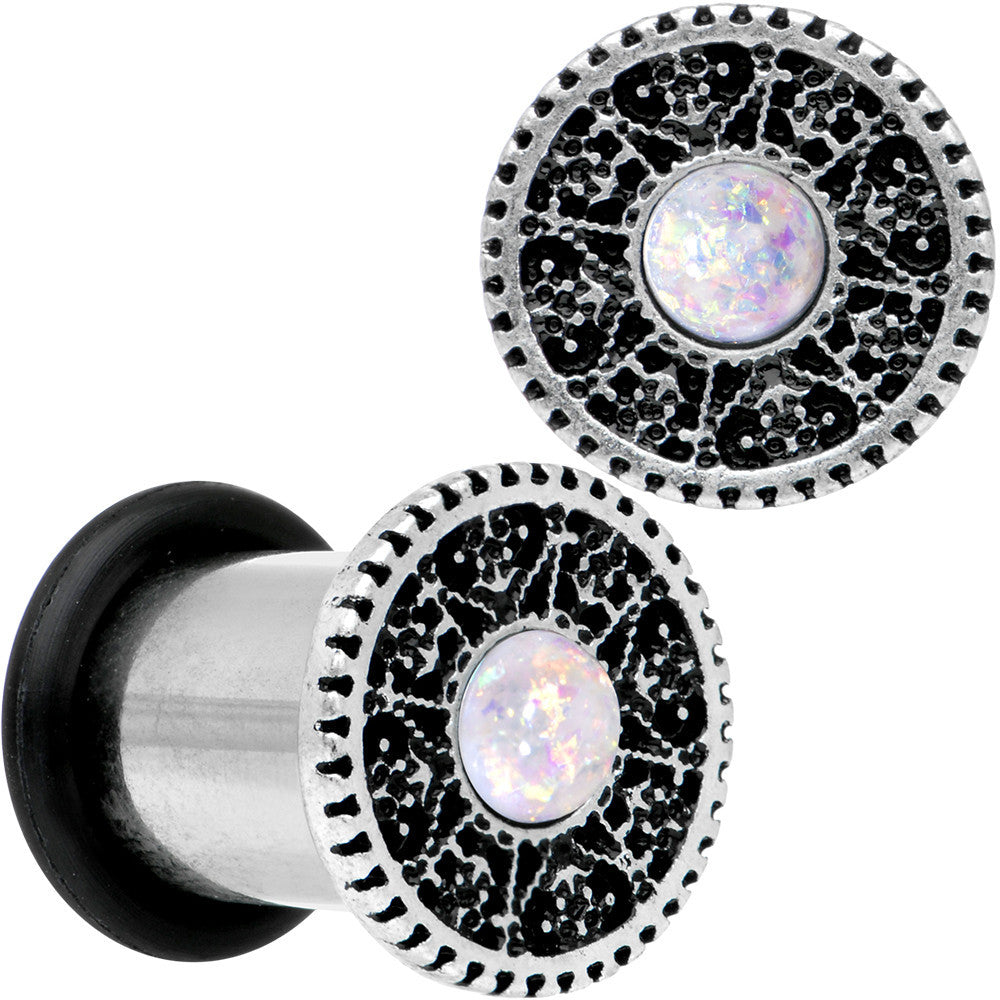 0G Stainless Steel Sky Wheel White Synthetic Opal Plug Set