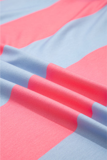 Plus Size Stripe Colorblock Patchwork Half-Zip Top