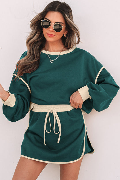 Colorblock Long Sleeve Top and Skort Set