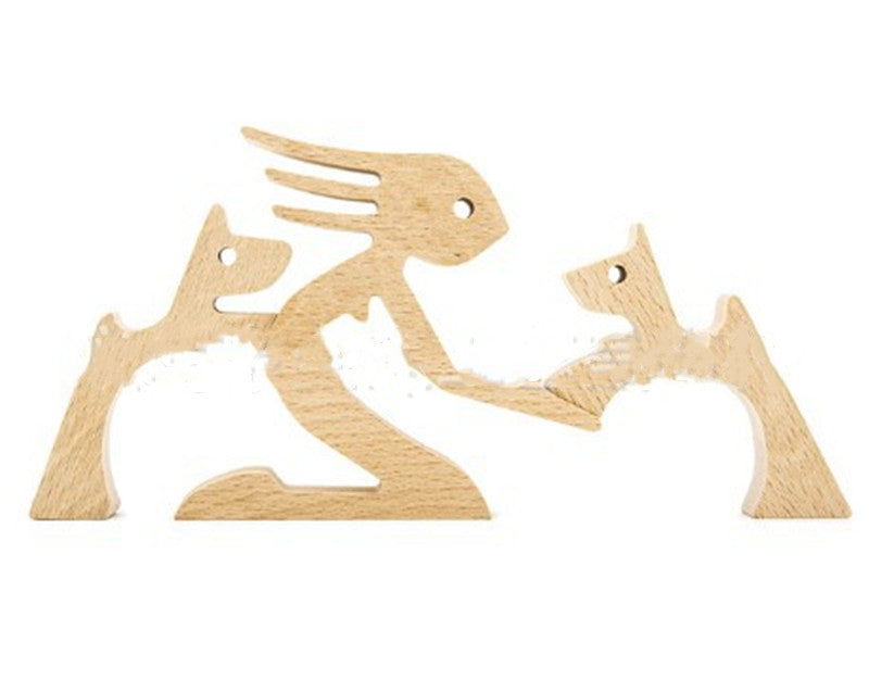 DIY Wooden Dog Figurine Sculpture Home Decor