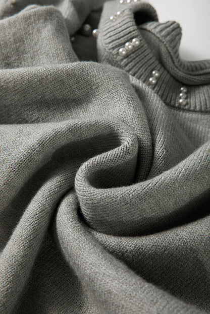 Solid Pearl Drop Shoulder Round Neck Sweater