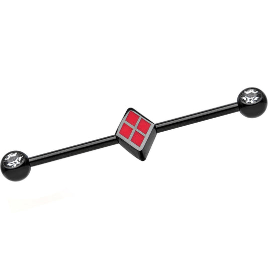 Licensed Black Plated Harley Quinn Logo Industrial Barbell 35mm