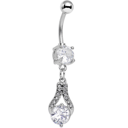 Clear Cubic Zirconia Athena Teardrop Dangle Belly Ring