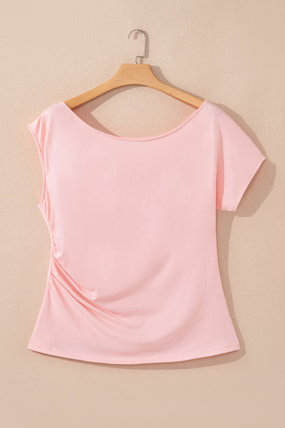 Plus Size Solid Asymmetric Neck Blouse