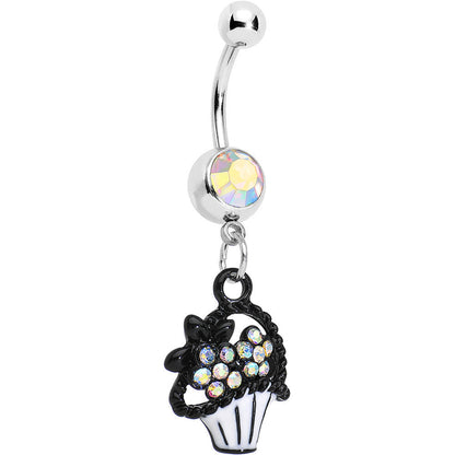 Aurora Czech Stone Basket of Flowers Dangle Belly Ring