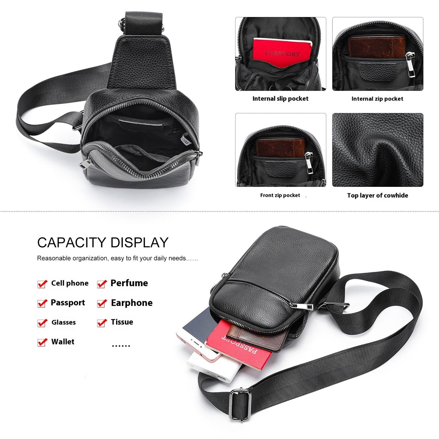 Men's Leather Crossbody Chest Bag