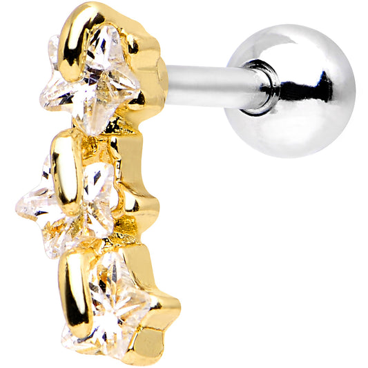 16G 1/4 Steel Clear CZ Sunny Three Star Right Cartilage Earring