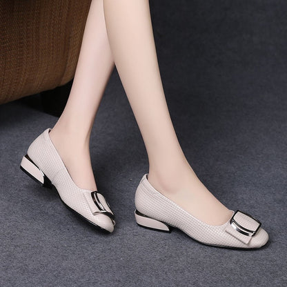 Fashionable Non-slip Thick Heel Leather Shoes