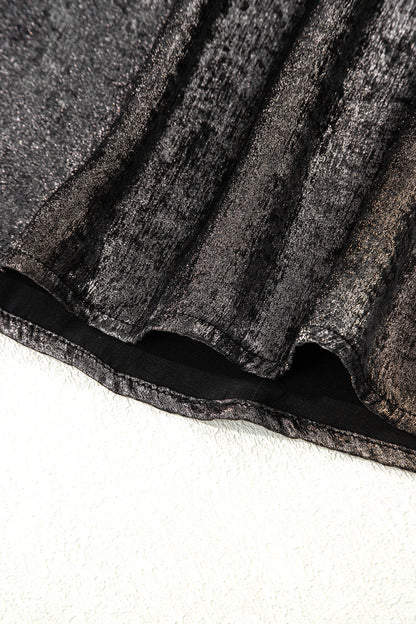 Metallic Round Neck Ruffle Trim Sleeveless Top