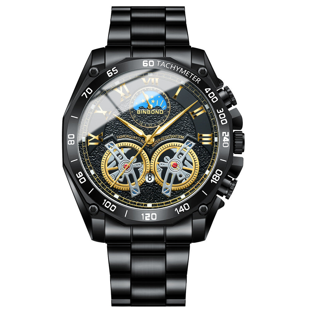 Double Men's Multi-function Skeleton Semi-Automatic Watch