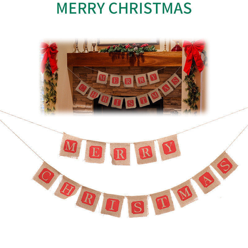 Merry Christmas Sackcloth Banner Decor