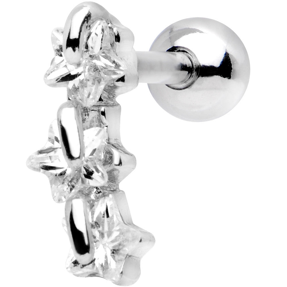 16G 1/4 Stainless Steel Clear CZ Star Right Cartilage Earring