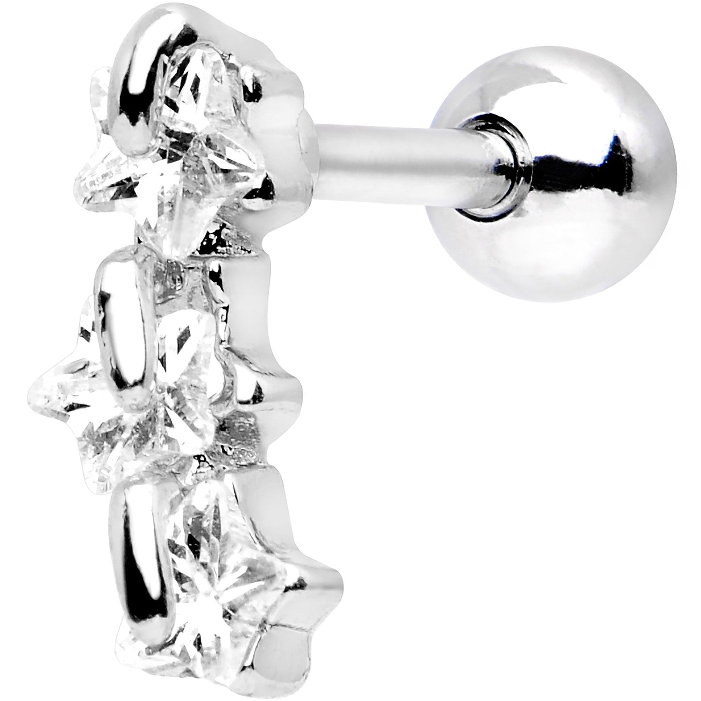 16G 1/4 Stainless Steel Clear CZ Star Right Cartilage Earring