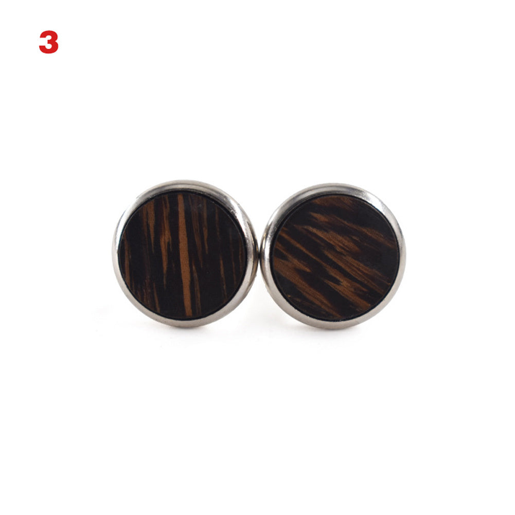 Round Black Walnut Wood French Cufflinks