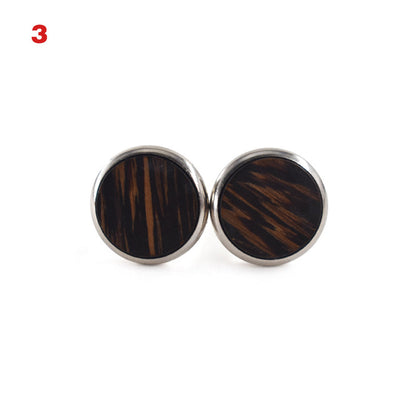 Round Black Walnut Wood French Cufflinks