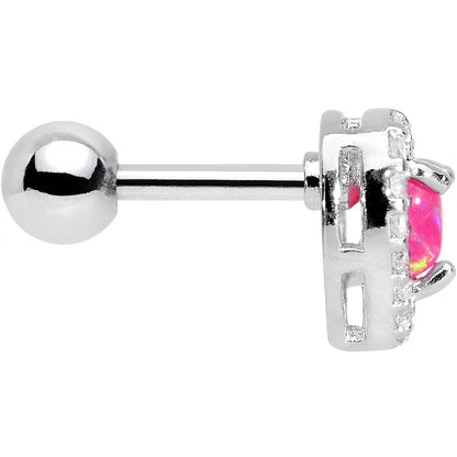 16G 1/4 Pink Synthetic Opal Clear Gem Heart Cartilage Earring