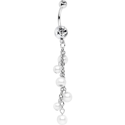 Clear Accent White Faux Pearl Shower Drop Dangle Belly Ring