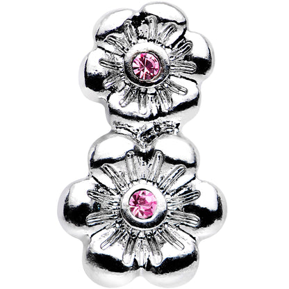 16G 1/4 Pink Gem Steel Double Flower Tragus Cartilage Earring