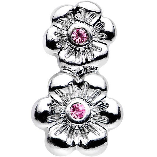 16G 1/4 Pink Gem Steel Double Flower Tragus Cartilage Earring