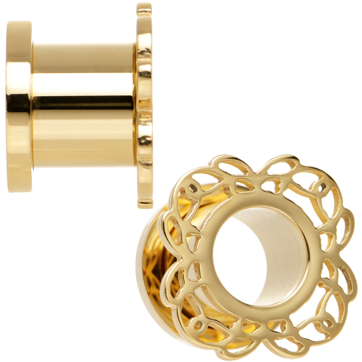 00G Gold PVD Filigree Flower Screw Fit Tunnel Plug Set