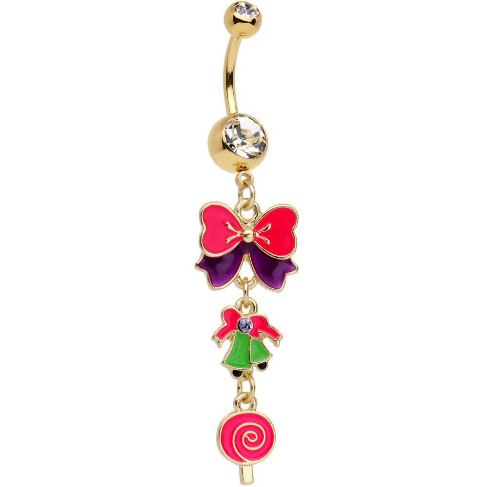 Gold Plated Surgical Steel Clear Treats of Christmas Dangle Belly Ring