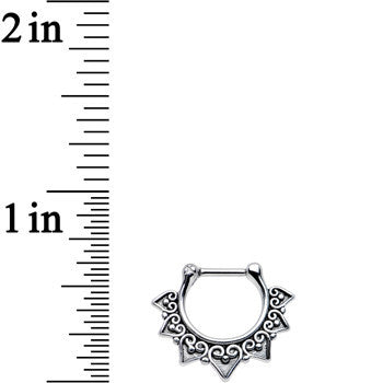 16G 1/4 Steel Barbell Ornate Heart Detailed Hoop Septum Clicker