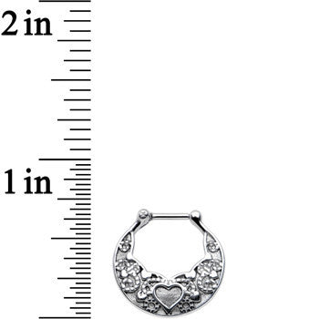 16G 1/4 Steel Bar Wide Ornate Heart Detailed Hoop Septum Clicker