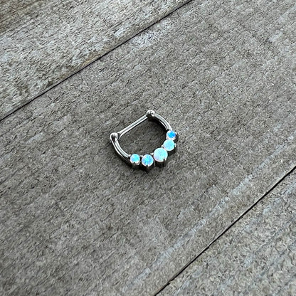 16G 1/4 White Synthetic Opal Steel Bar Simple Septum Clicker