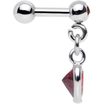 16G 1/4 Red Gem 925 Silver Heart Dangle Cartilage Earring