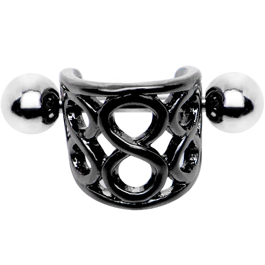 16G 3/8 Black Band Steel Bar Infinity Cartilage Cuff