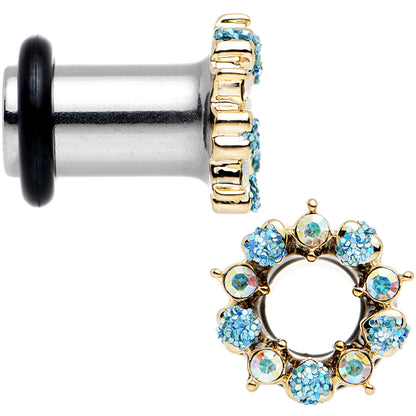 2G Aurora and Aqua Gem Heart Wreath Single Flare Tunnel Plug Set