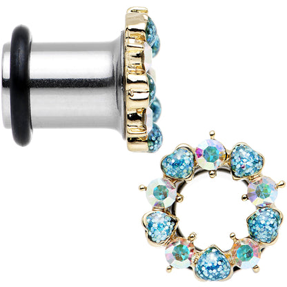 0G Aurora and Aqua Gem Heart Wreath Single Flare Tunnel Plug Set