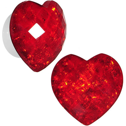 White Acrylic Red Faceted Valentine Heart Saddle Plug Set 2G to 26mm