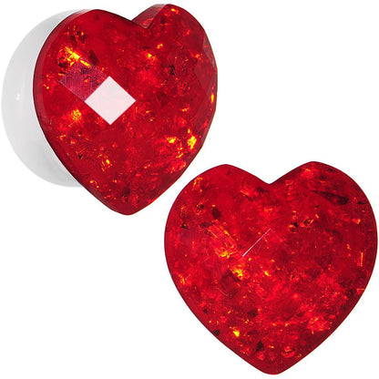 White Acrylic Red Faceted Valentine Heart Saddle Plug Set 2G to 26mm