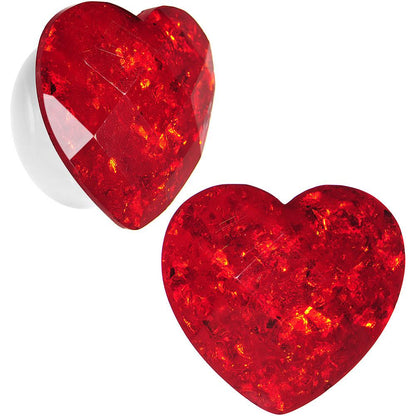White Acrylic Red Faceted Valentine Heart Saddle Plug Set 2G to 26mm