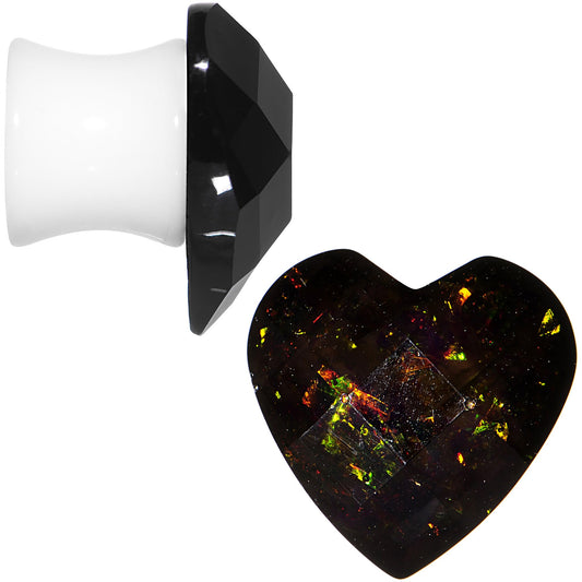 00G White Acrylic Black Valentine Love Heart Saddle Plug Set