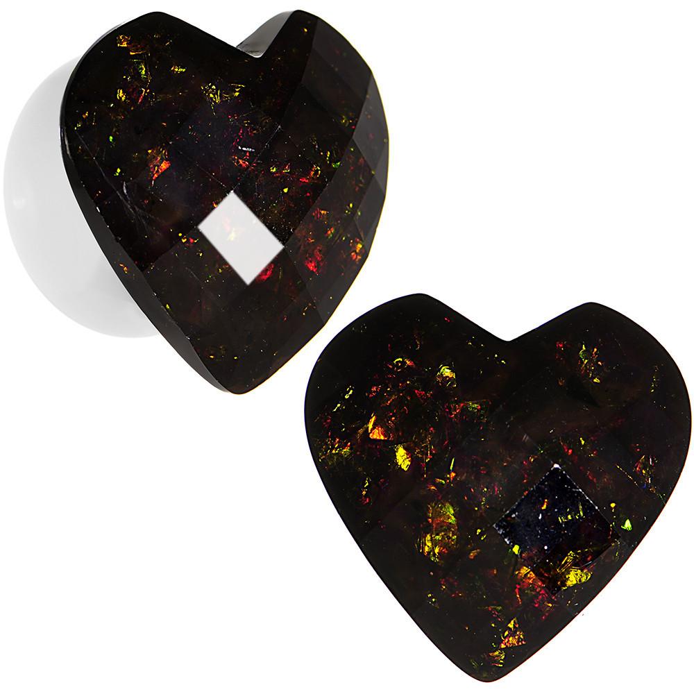 White Acrylic Black Faceted Valentine Love Heart Saddle Plug Set 12mm to 26mm