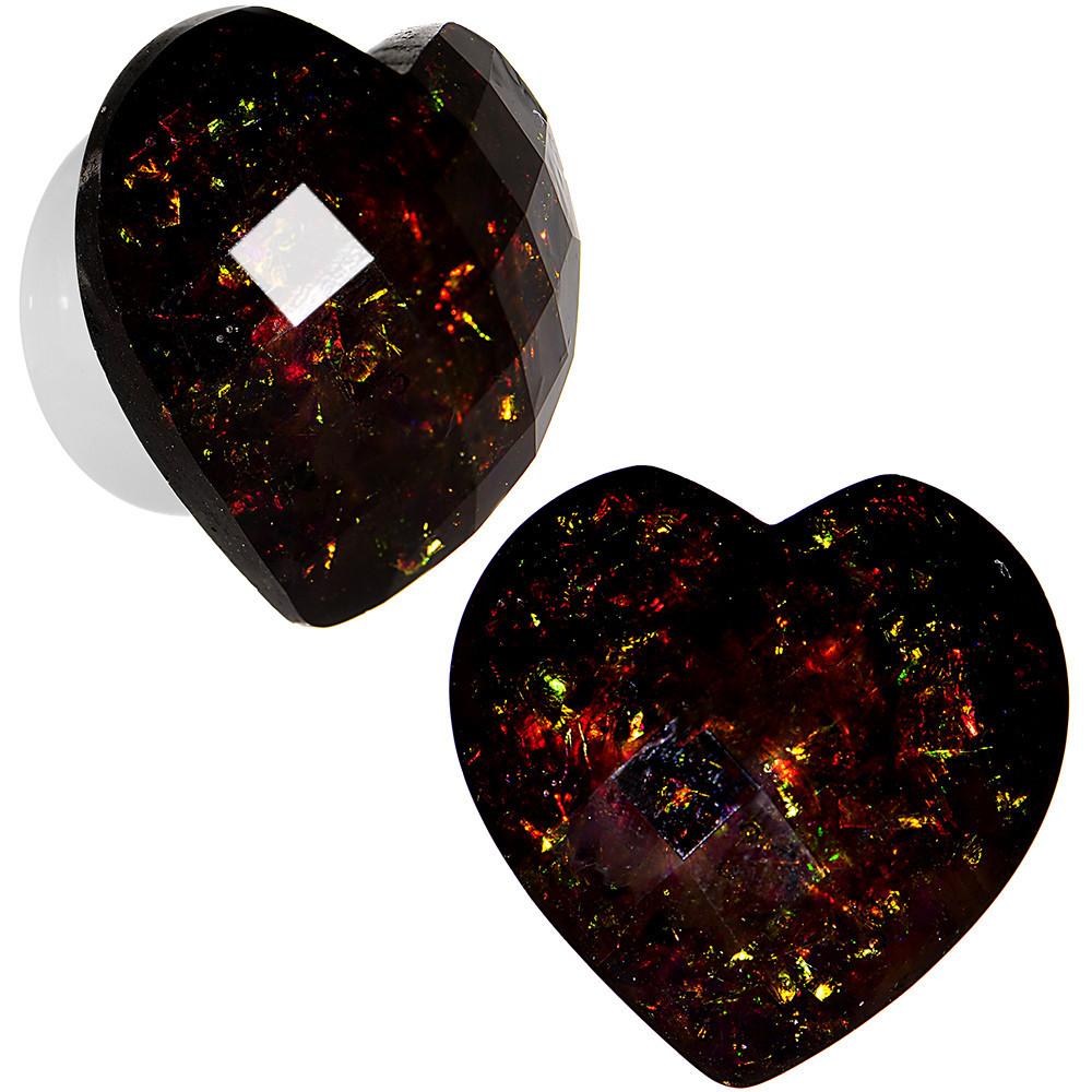 White Acrylic Black Faceted Valentine Love Heart Saddle Plug Set 12mm to 26mm