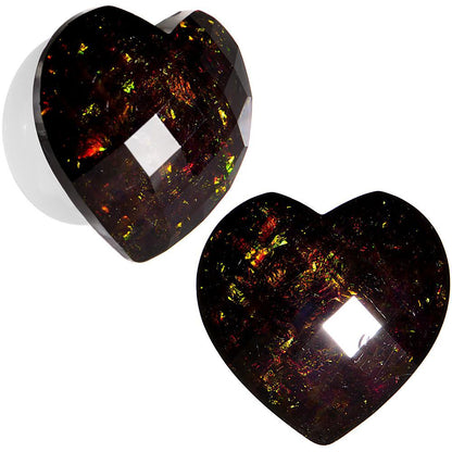 White Acrylic Black Faceted Valentine Love Heart Saddle Plug Set 12mm to 26mm