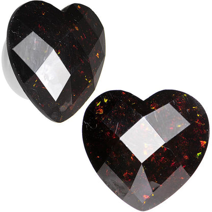 White Acrylic Black Faceted Valentine Love Heart Saddle Plug Set 12mm to 26mm