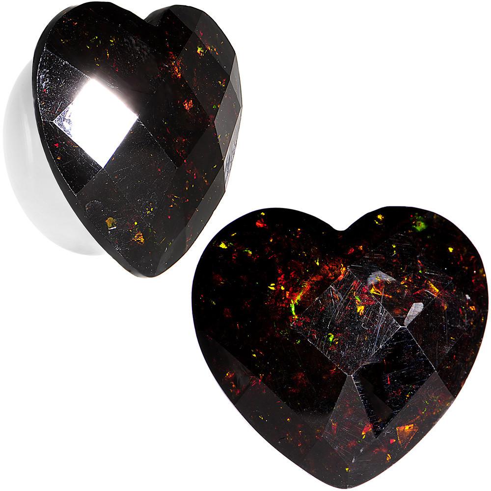 White Acrylic Black Faceted Valentine Love Heart Saddle Plug Set 12mm to 26mm