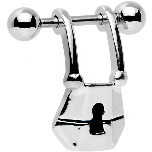 14G 7/16 Steel Barbell Padlock Dangle Cartilage Earring