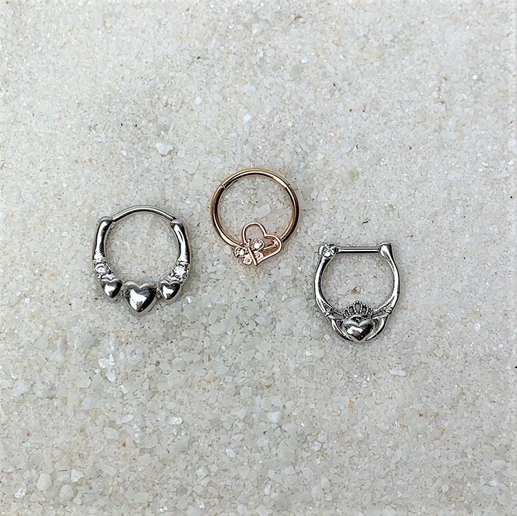 16G 3/8 Clear CZ Gem Rose Gold Tone Heart Septum Clicker