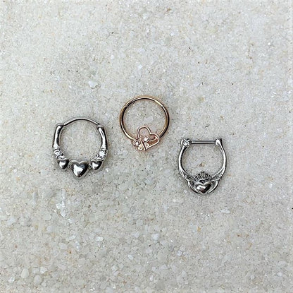 16G 3/8 Clear CZ Gem Rose Gold Tone Heart Septum Clicker