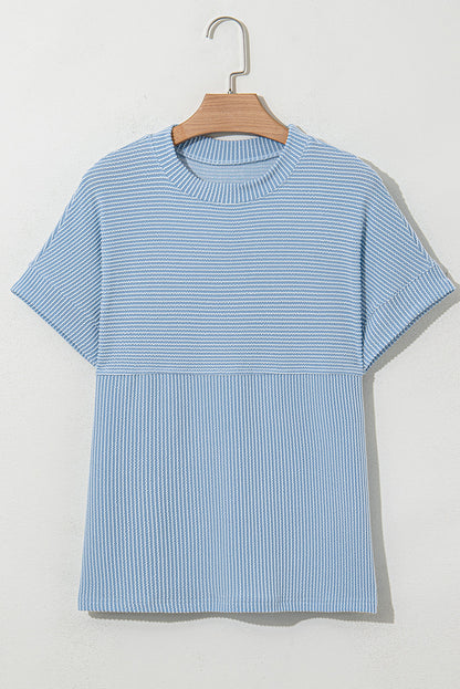 Plain Corded Knit Mock Neck T-Shirt