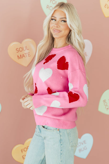 Valentine Heart Pearl Embellished Sweater