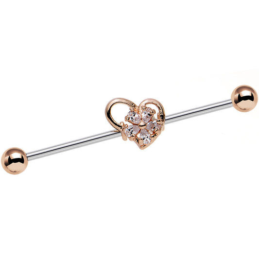 14G Clear CZ Gem Fancy Orchid Heart Industrial Barbell 38mm