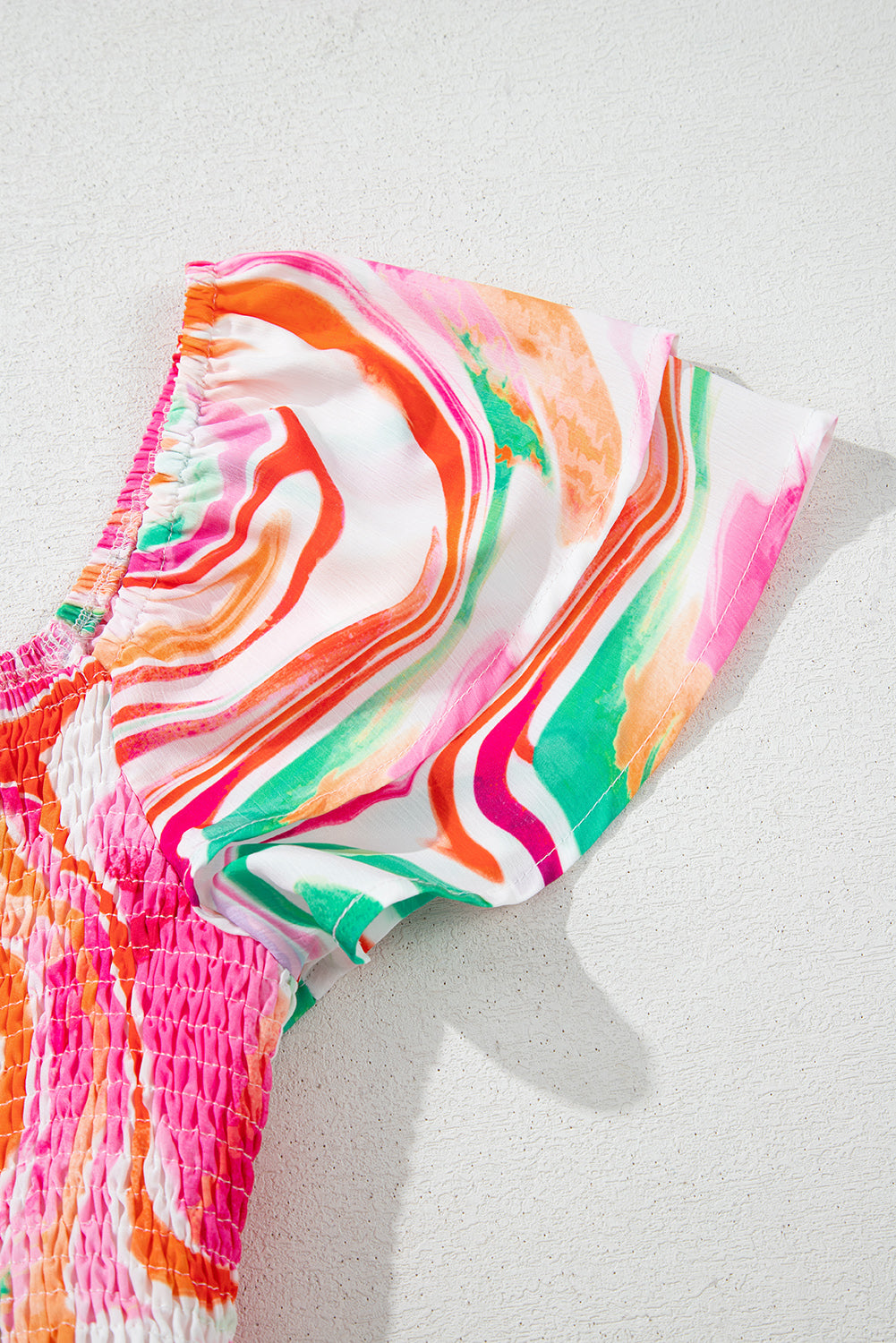 Abstract Ruffle Sleeve Smock Maxi Dress