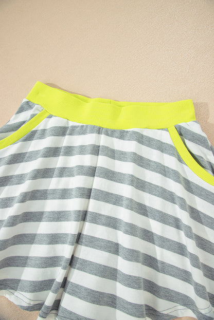 Stripe Contrast Ribbed Top and Shorts Set