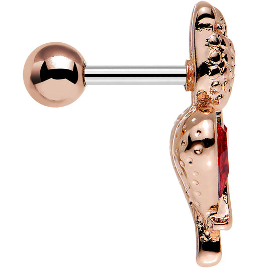 16G 1/4 Red Gem Rosy Hue Heart and Rose Flower Tragus Cartilage Earring